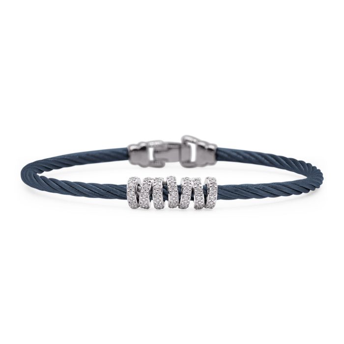 ALOR Stainless Steel and 14k White Gold Diamond Wide Halo Bracelet in Blueberry