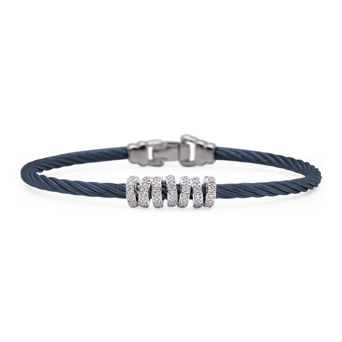 ALOR Stainless Steel and 14k White Gold Diamond Wide Halo Bracelet in Blueberry