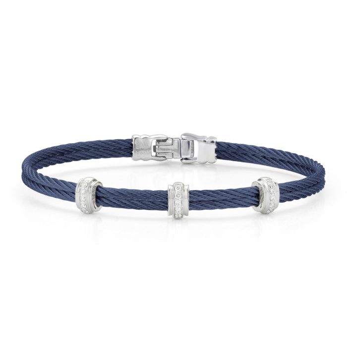 ALOR Fused Triple Station Stainless Steel and 18k White Gold Diamond Blueberry Cable Bracelet