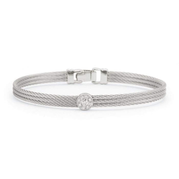 ALOR Classic Stackable Single Round Station Diamond Bracelet in Stainless Steel and 18k White Gold
