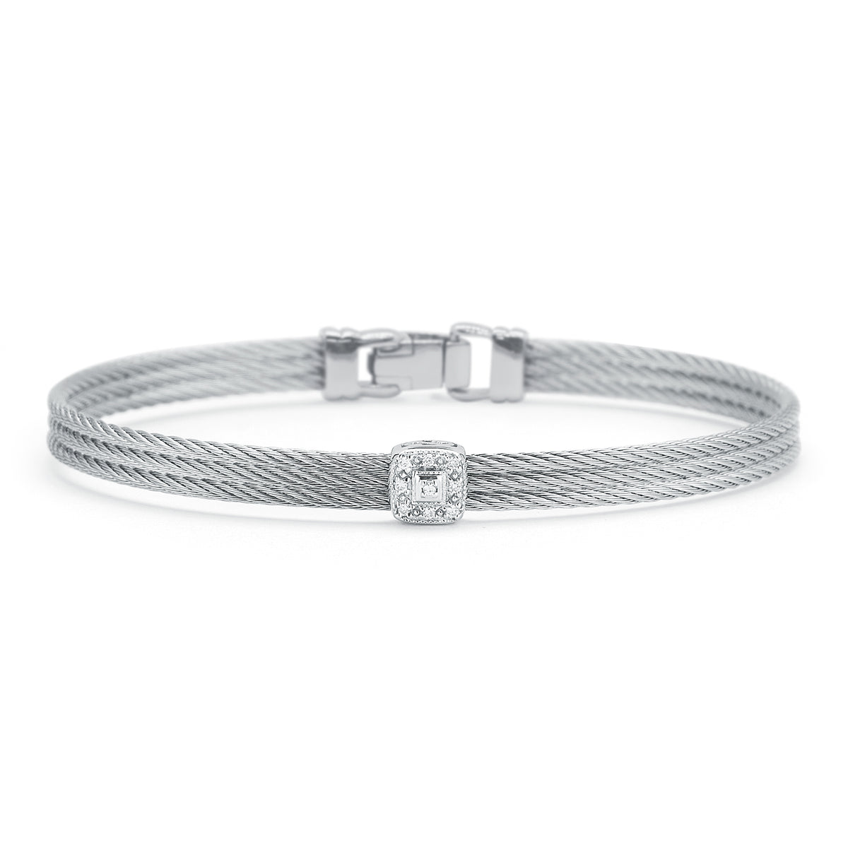 ALOR Classic Stackable Single Square Station Diamond Bracelet in Stainless Steel and 18k White Gold