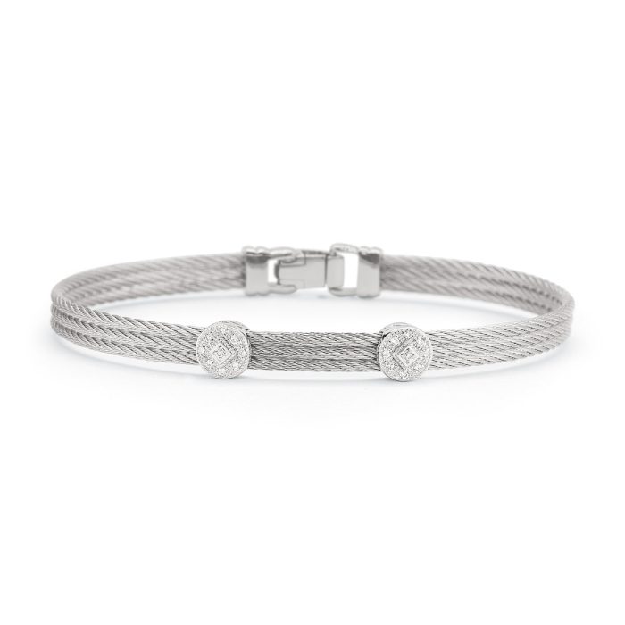 ALOR Classic Stackable Double Round Station Diamond Bracelet in Stainless Steel and 18k White Gold
