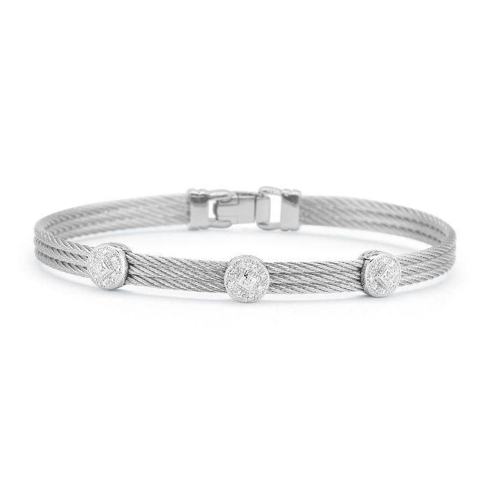 ALOR Classic Stackable Triple Round Station Diamond Bracelet in Stainless Steel and 18k White Gold