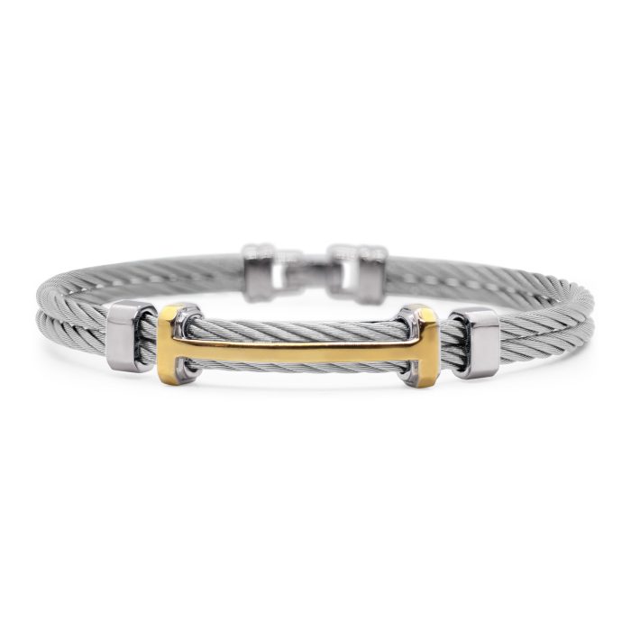 ALOR Men's Grey Stainless Steel and Yellow Gold Multi Bar Bracelet