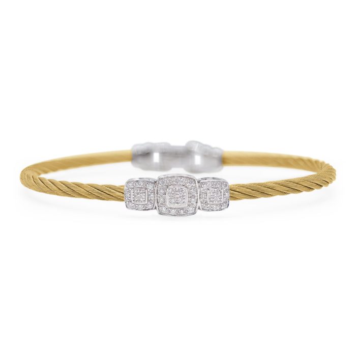 ALOR Stainless Steel and White Gold Diamond Triple Cushion Station Bracelet in Yellow