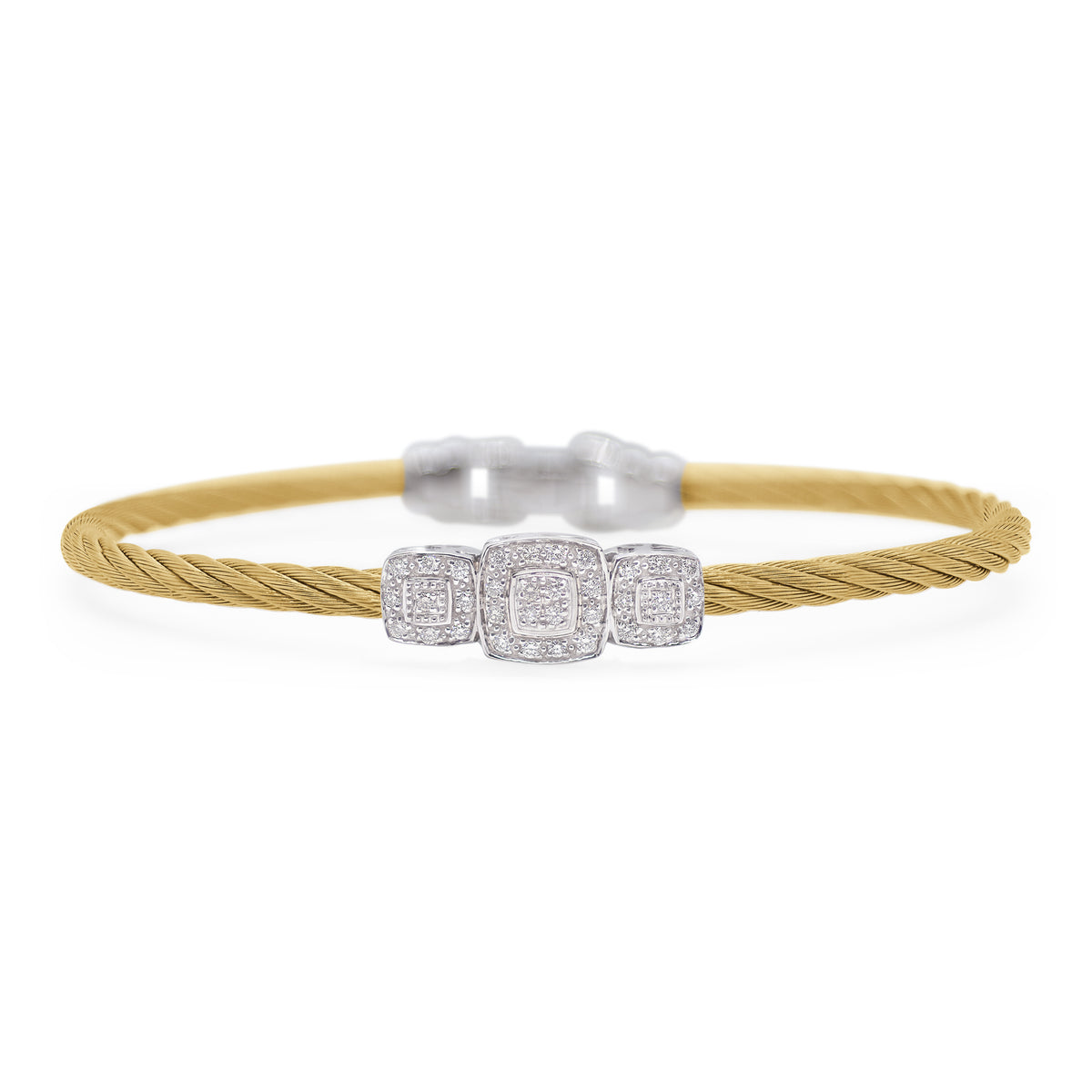 ALOR Stainless Steel and White Gold Diamond Triple Cushion Station Bracelet in Yellow