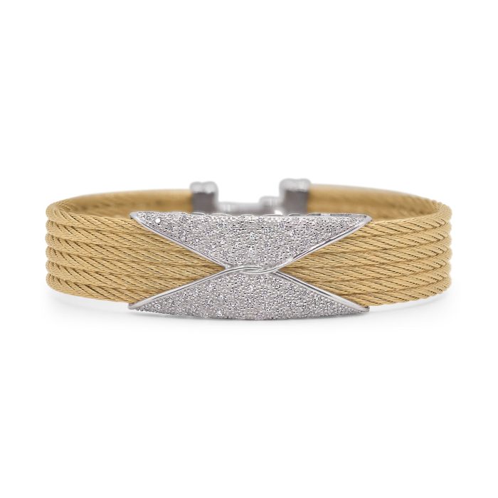 ALOR Stainless Steel and 18k White Gold Diamond 6-Row Hourglass Bangle in Yellow