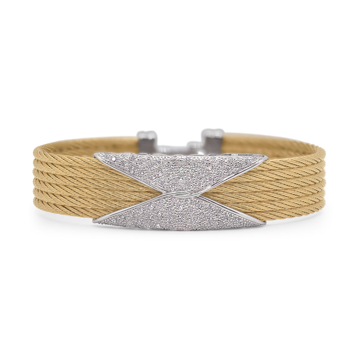 ALOR Stainless Steel and 18k White Gold Diamond 6-Row Hourglass Bangle in Yellow