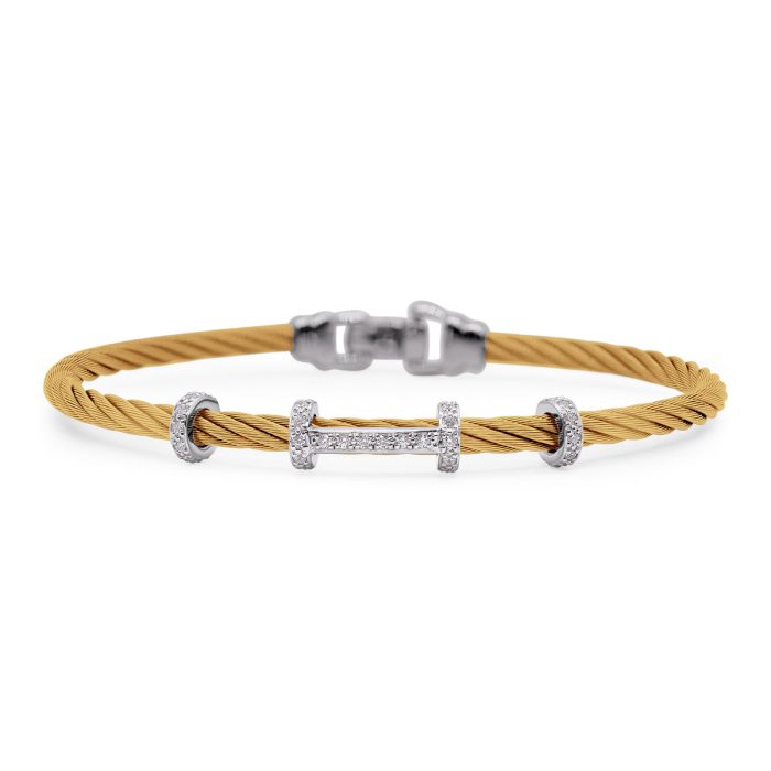 ALOR Stainless Steel and 14k White Gold Diamond Wide Halo Harmony Bracelet in Yellow