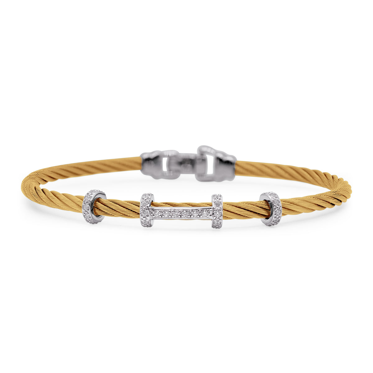 ALOR Stainless Steel and 14k White Gold Diamond Wide Halo Harmony Bracelet in Yellow