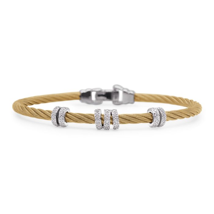 ALOR Stainless Steel and 14k White Gold Diamond Triple Halo Bracelet in Yellow