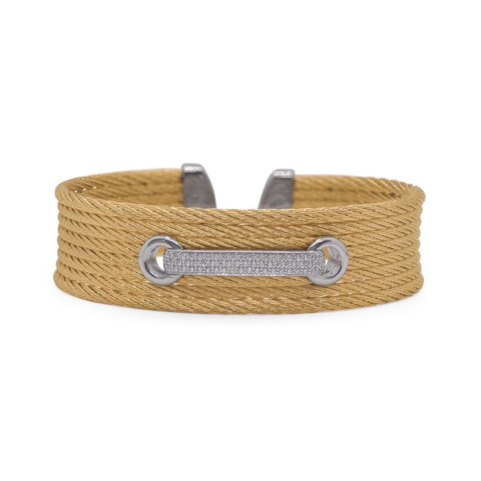 ALOR Classique Lace-Up Stainless Steel and 18k White Gold Diamond Yellow Cable Cuff