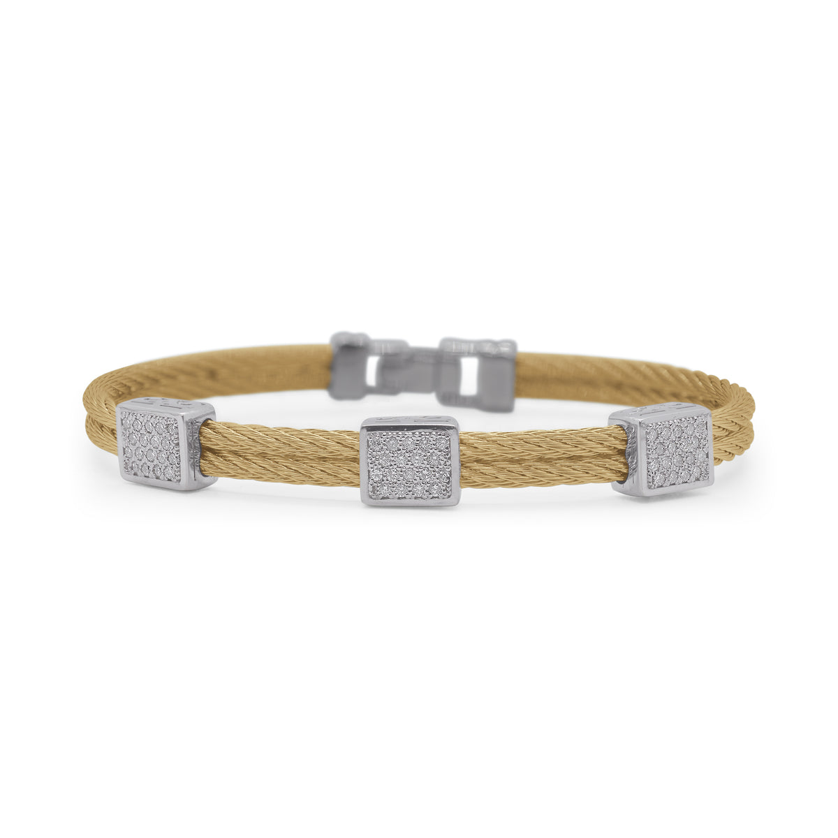 ALOR Triple Cube Station Stainless Steel and 18k White Gold Diamond Yellow Cable Bracelet