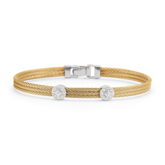 ALOR Classic Stackable Double Round Station Diamond Bracelet in Yellow Stainless Steel and 18k White Gold
