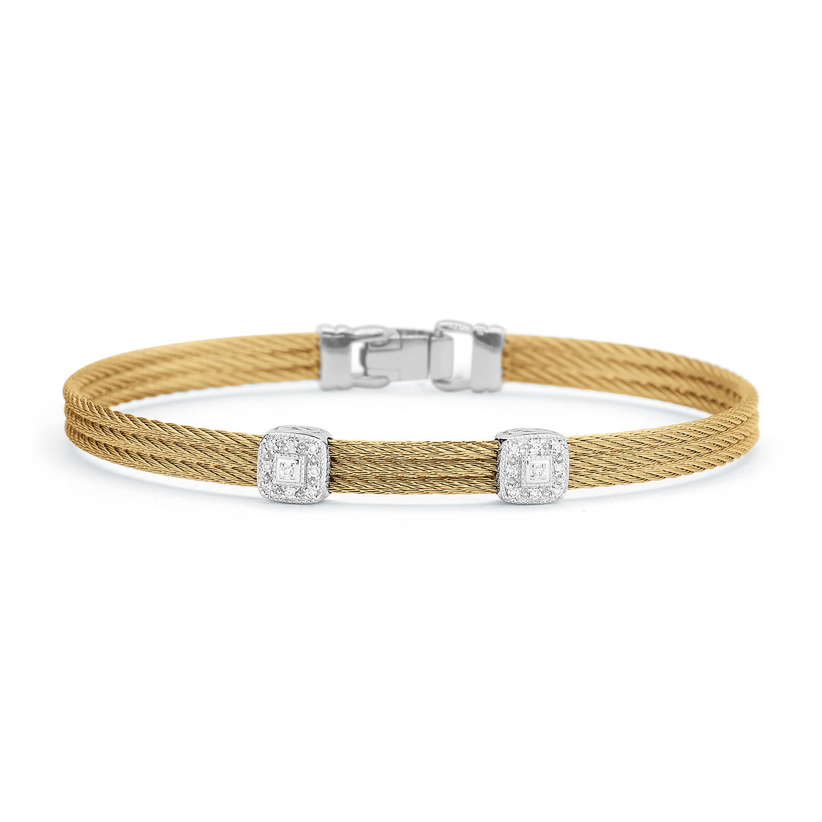 ALOR Classic Stackable Double Square Station Diamond Bracelet in Yellow Stainless Steel and 18k White Gold