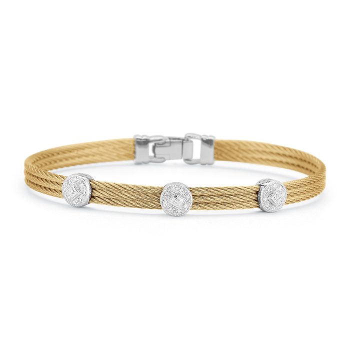 ALOR Classic Stackable Triple Round Station Diamond Bracelet in Yellow Stainless Steel and 18k White Gold