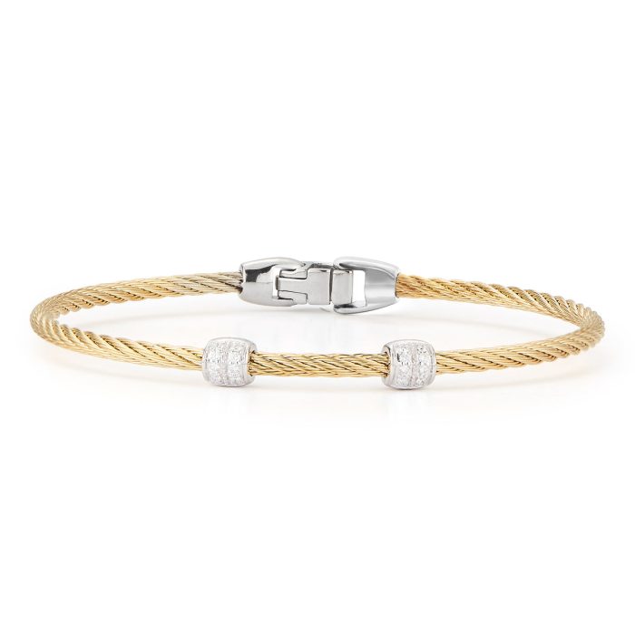 ALOR Double Barrel Stainless Steel and 18k Gold Diamond Yellow Cable Bracelet