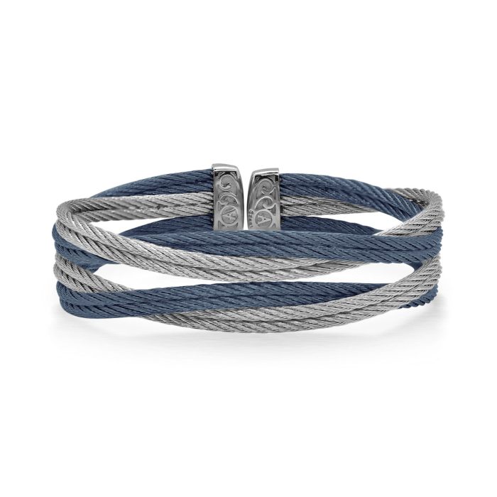 ALOR Entwine Stainless Steel Blueberry and Grey Cable Cuff