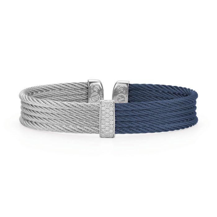ALOR Single Station Stainless Steel and 18k White Gold Diamond Blueberry and Grey Mini Cuff