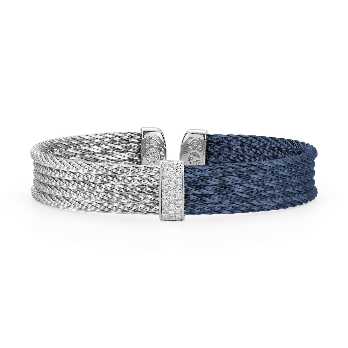 ALOR Single Station Stainless Steel and 18k White Gold Diamond Blueberry and Grey Mini Cuff
