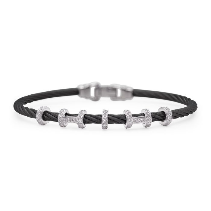 ALOR White Gold and Black Stainless Steel Diamond Double Halo Harmony Bracelet