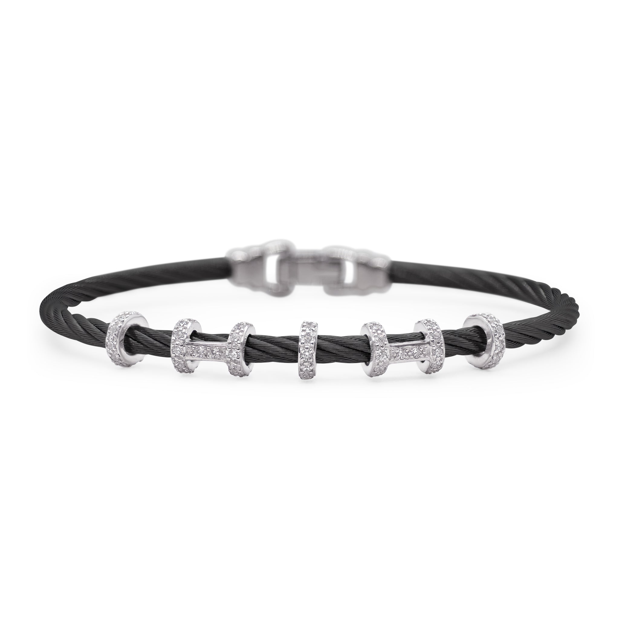 ALOR White Gold and Black Stainless Steel Diamond Double Halo Harmony Bracelet