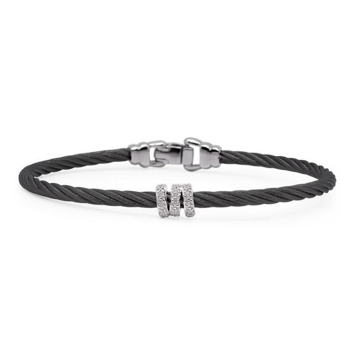 ALOR Stainless Steel and 14k White Gold Diamond Halo Bracelet in Black