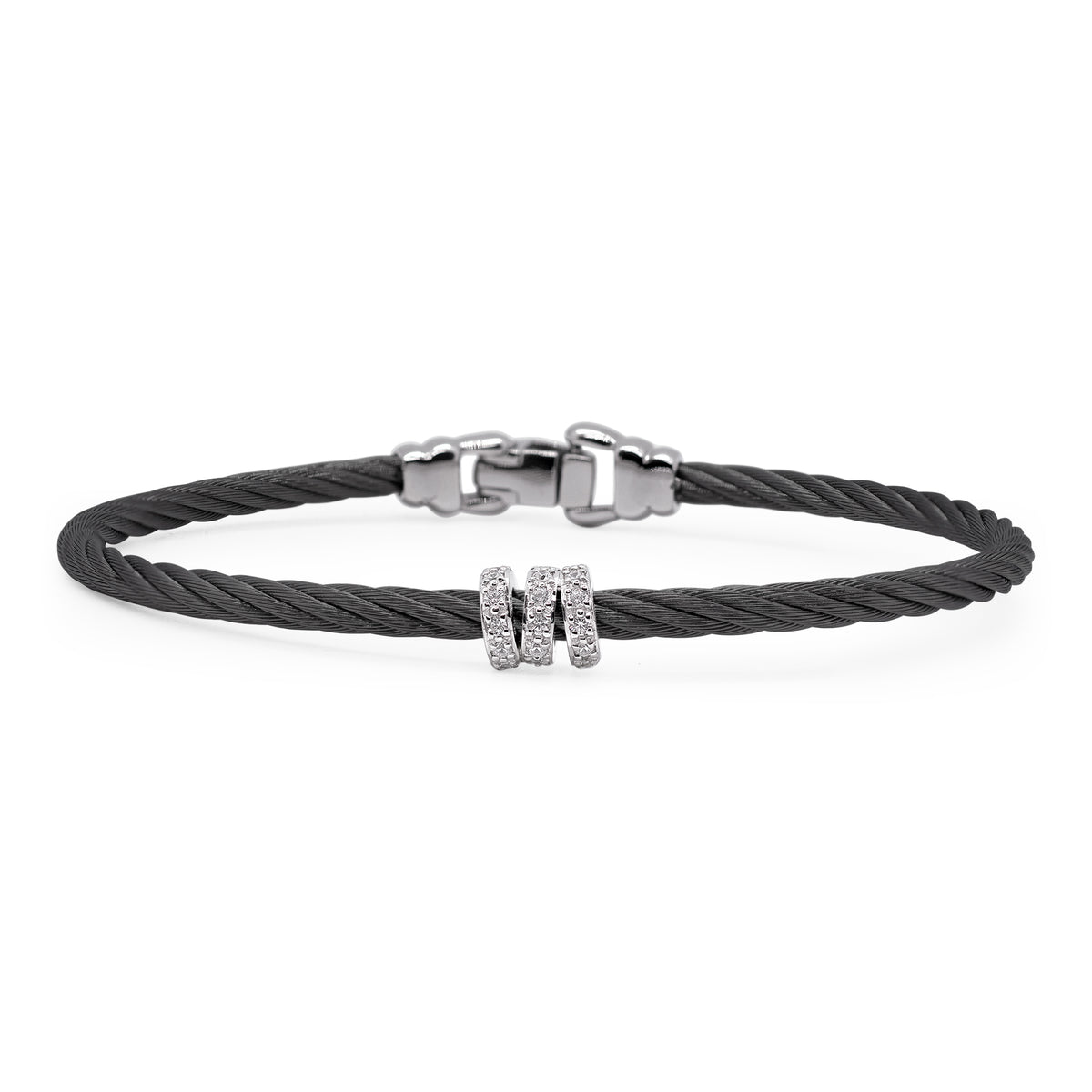 ALOR Stainless Steel and 14k White Gold Diamond Halo Bracelet in Black