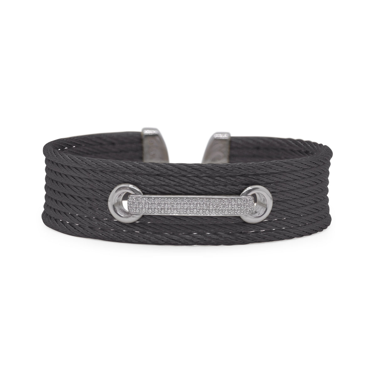 ALOR Lace-Up Stainless Steel and 18k White Gold Diamond Black Cable Cuff