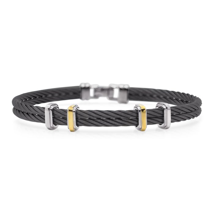 ALOR Men's Black Stainless Steel and Yellow Gold Multi Station Bracelet