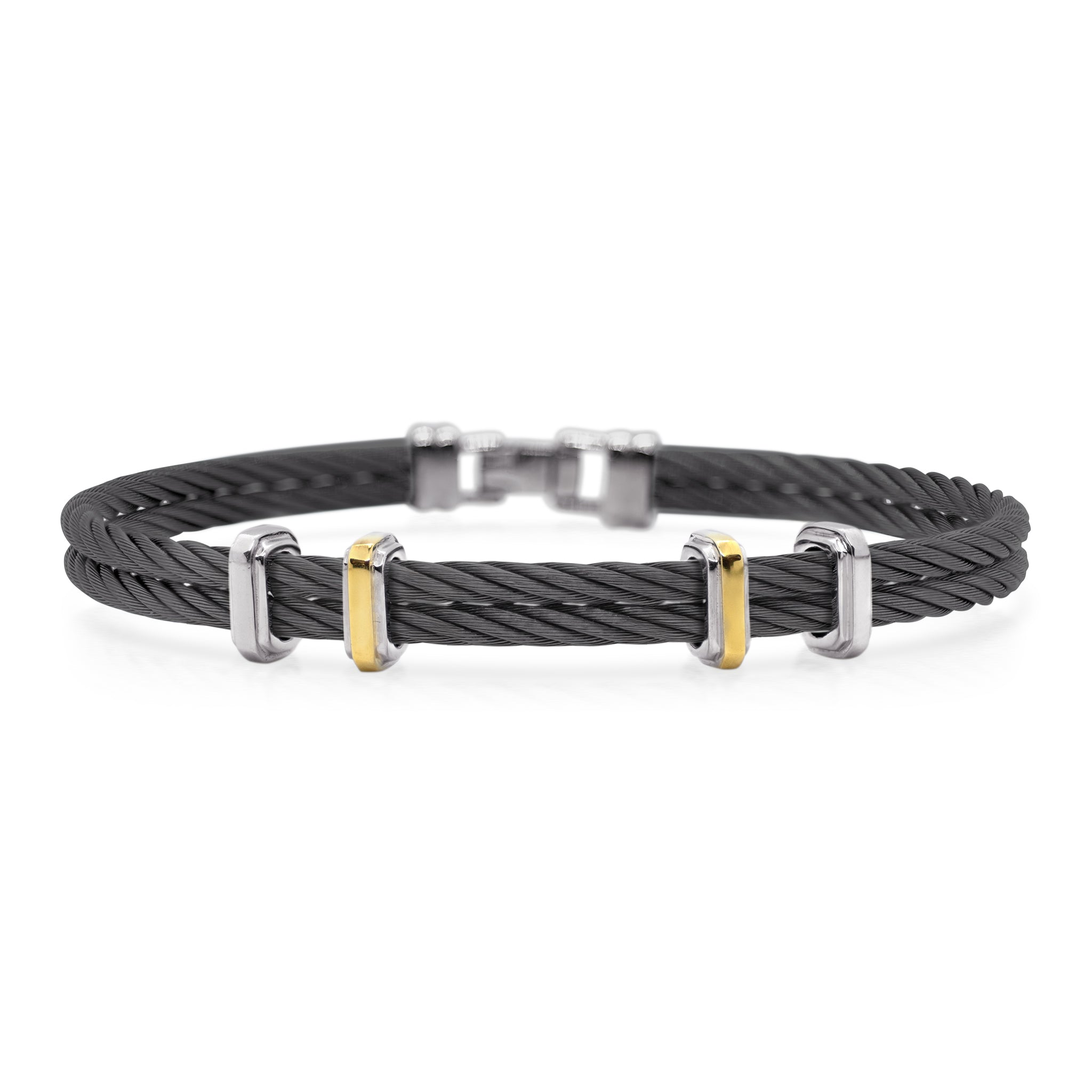 ALOR Men's Black Stainless Steel and Yellow Gold Multi Station Bracelet
