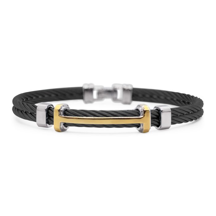 ALOR Men's Black Stainless Steel and Yellow Gold Multi Bar Bracelet