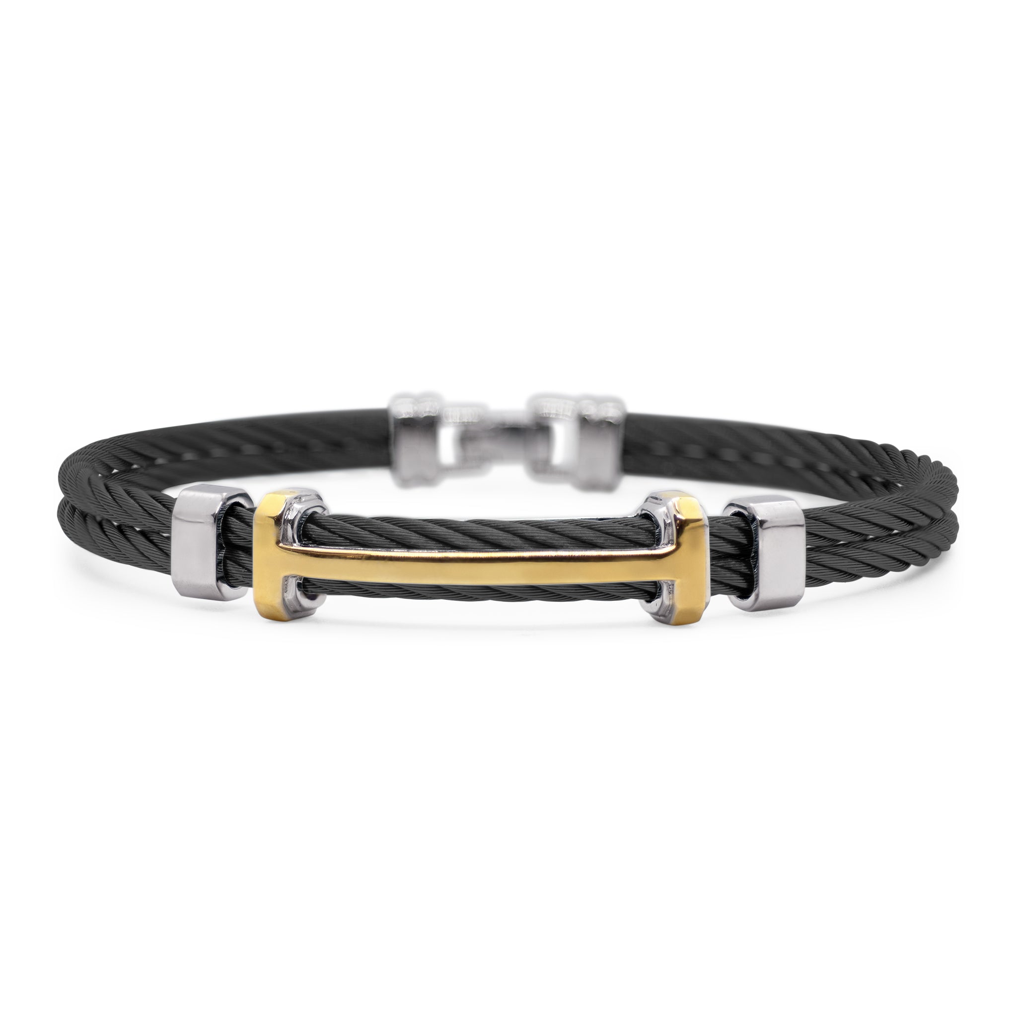 ALOR Men's Black Stainless Steel and Yellow Gold Multi Bar Bracelet