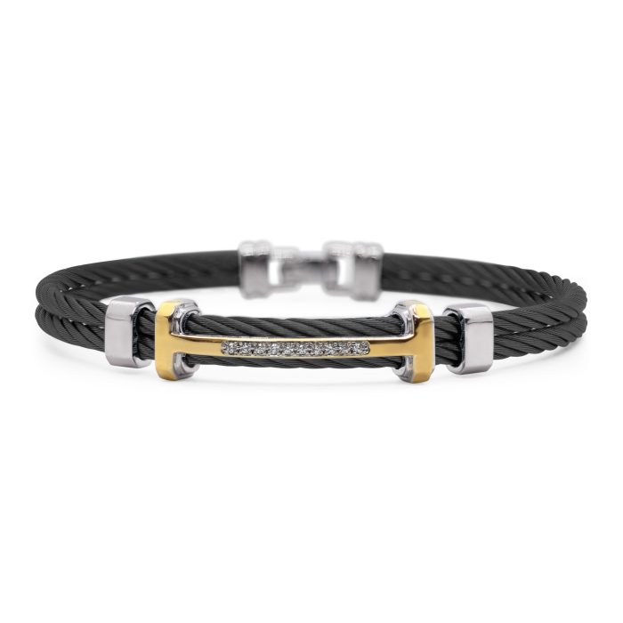 ALOR Men's Black Stainless Steel and Yellow Gold Diamond Multi Bar Bracelet