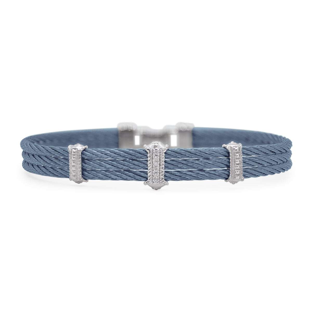 ALOR Stainless Steel and White Gold Diamond Triple Station Bracelet in Caribbean Blue