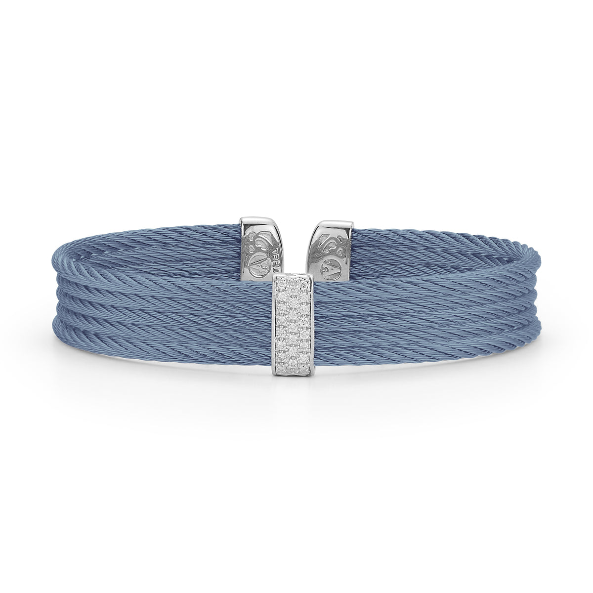 ALOR Single Station Stainless Steel and 18k White Gold Diamond Caribbean Blue Mini Cuff