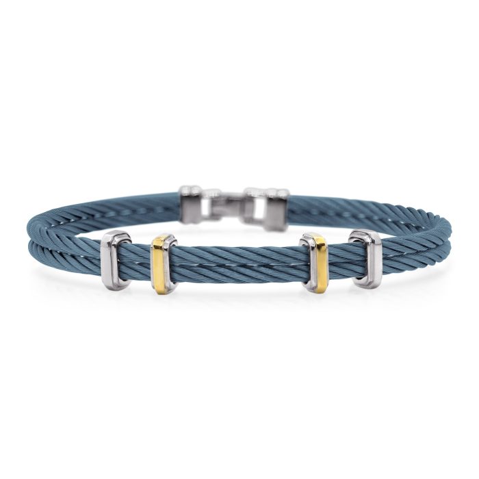 ALOR Men's Caribbean Blue Stainless Steel and Yellow Gold Multi Station Bracelet