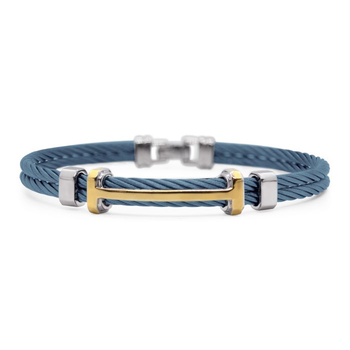 ALOR Men's Caribbean Blue Stainless Steel and Yellow Gold Multi Bar Bracelet