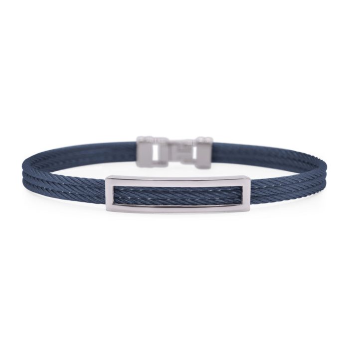 ALOR Men's Open ID Stainless Steel Navy Cable Bracelet