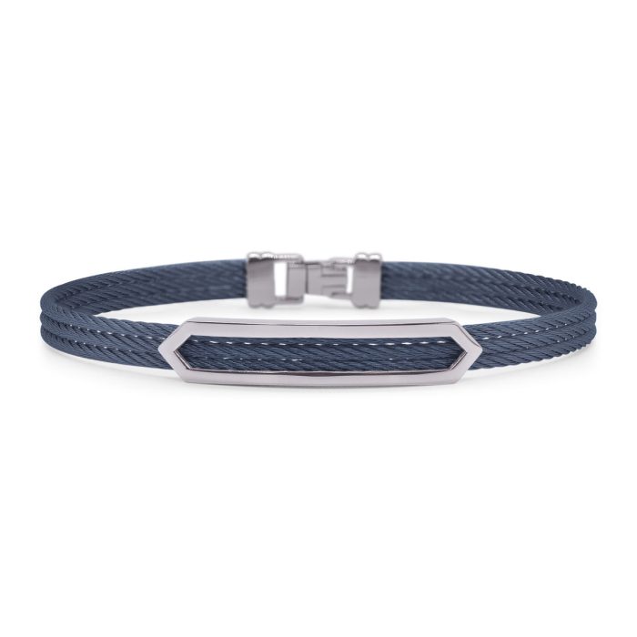 ALOR Men's Open ID Arrow Stainless Steel Blue Cable Bracelet