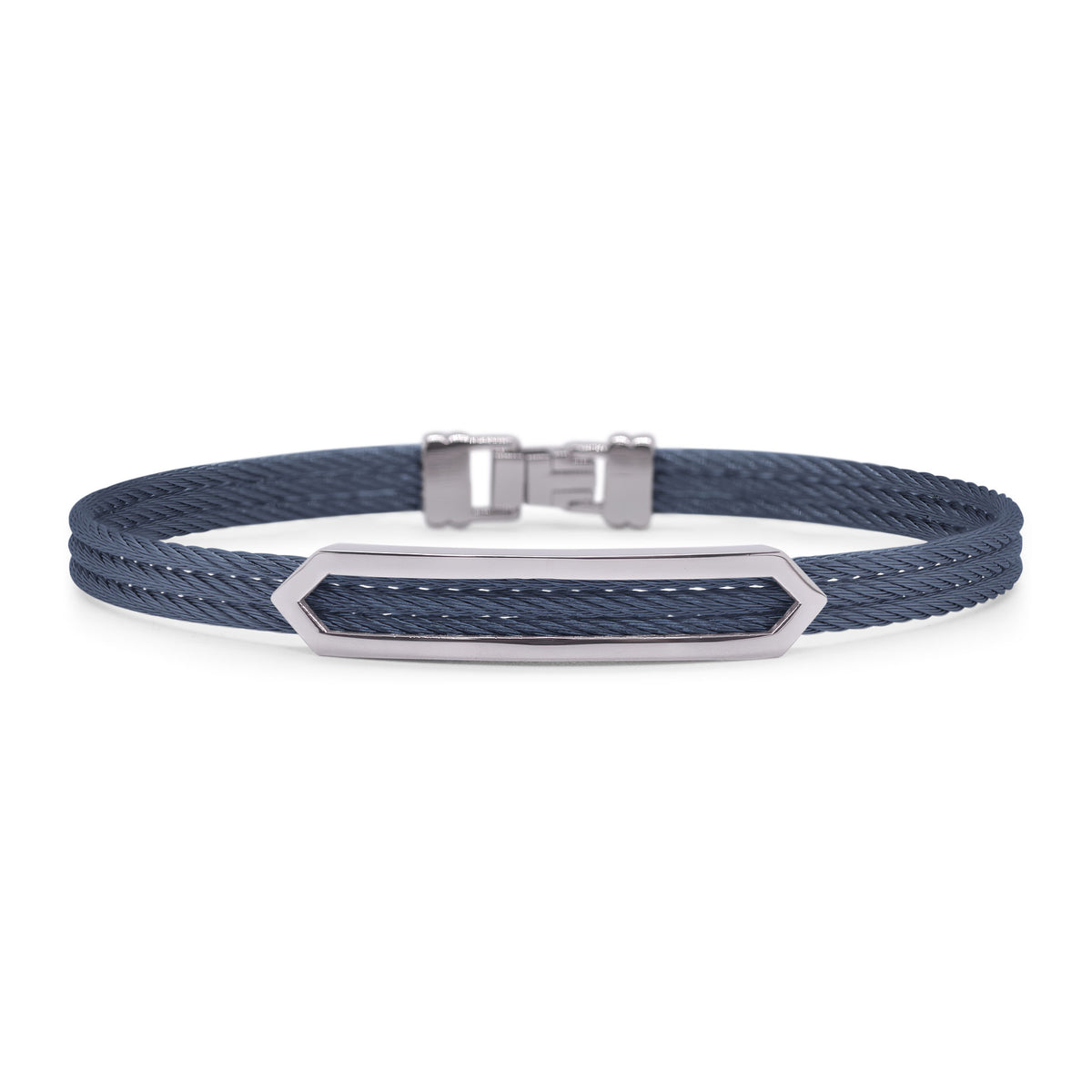 ALOR Men's Open ID Arrow Stainless Steel Blue Cable Bracelet
