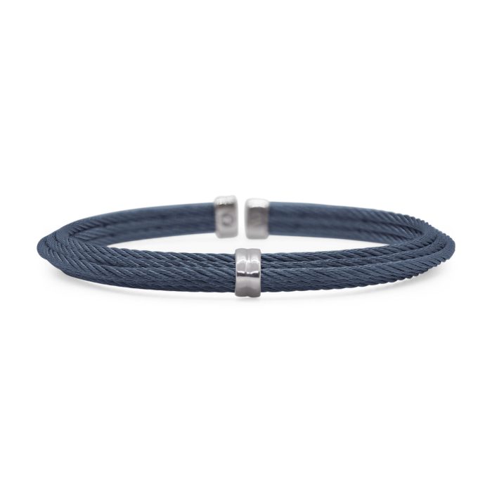 ALOR Men's Stainless Steel Tiered Single Station Cuff in Navy