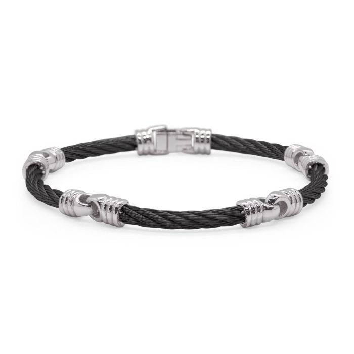 ALOR Men's Soft Link Stainless Steel Black Cable Bracelet