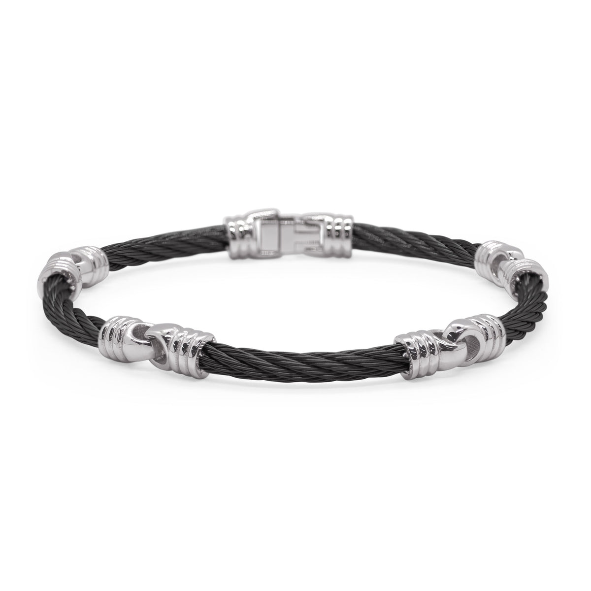 ALOR Men's Soft Link Stainless Steel Black Cable Bracelet