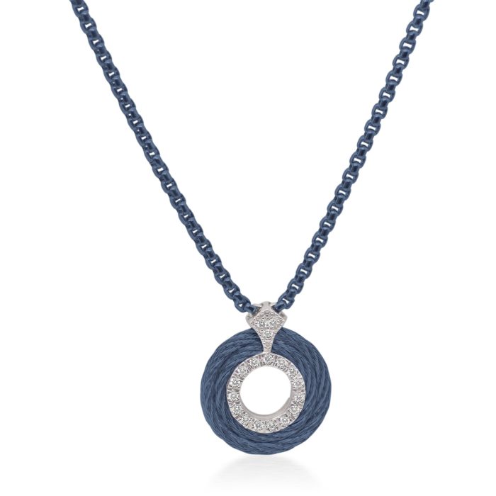 ALOR Petite Open Circle Stainless Steel and 14k White Gold Diamond Blueberry Necklace