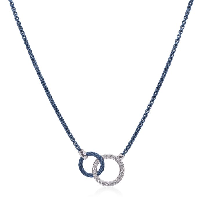ALOR Interlocking Circle Stainless Steel and 14k White Gold Diamond Blueberry Necklace