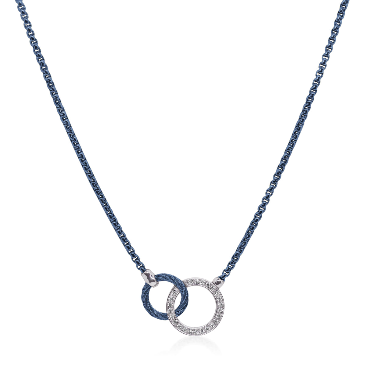 ALOR Interlocking Circle Stainless Steel and 14k White Gold Diamond Blueberry Necklace