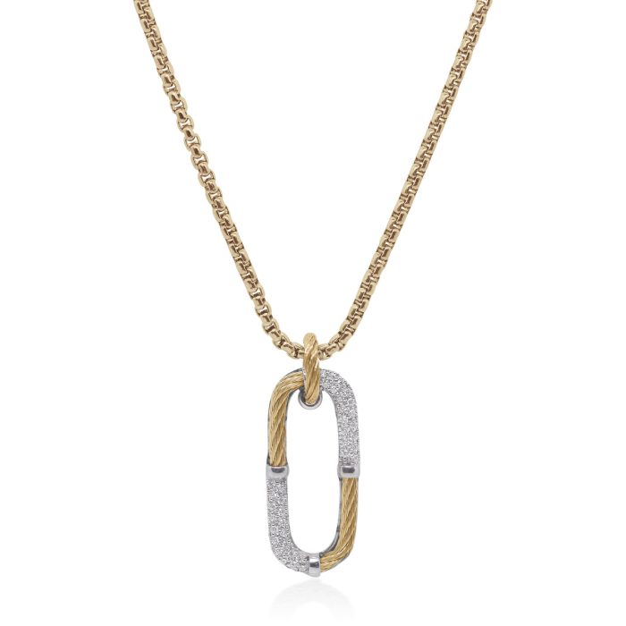 ALOR Stainless Steel and 14k White Gold Diamond Cable Clip Pendant Necklace in Yellow