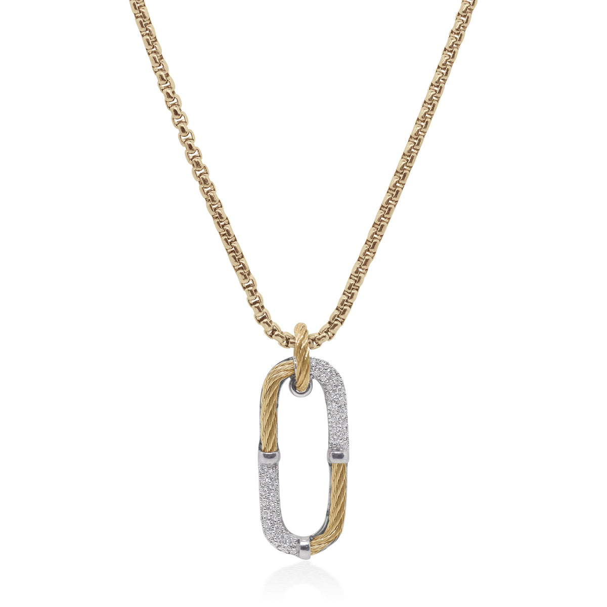 ALOR Stainless Steel and 14k White Gold Diamond Cable Clip Pendant Necklace in Yellow