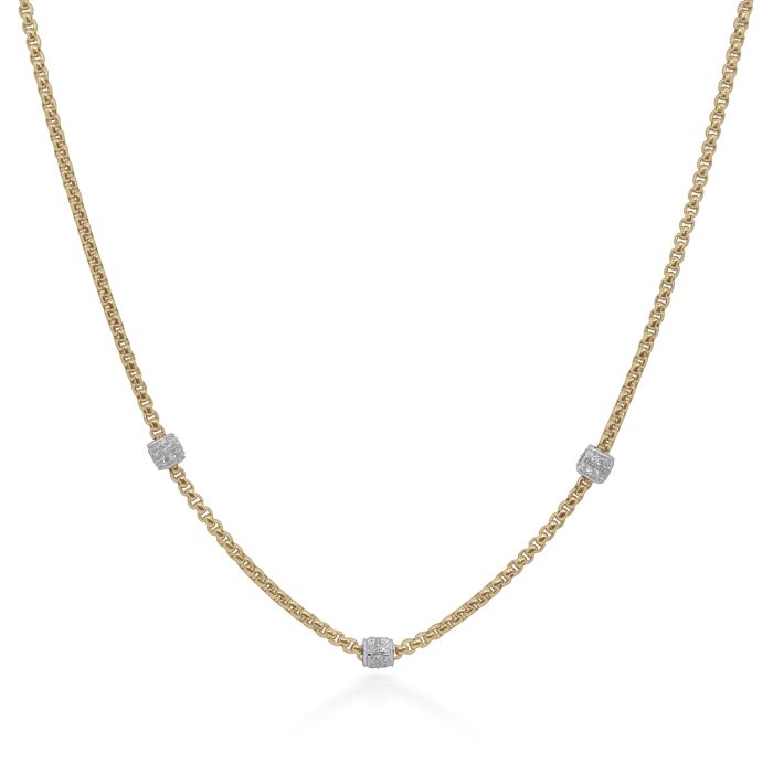 ALOR Stainless Steel and 14k White Gold Yellow Three-Station Necklace
